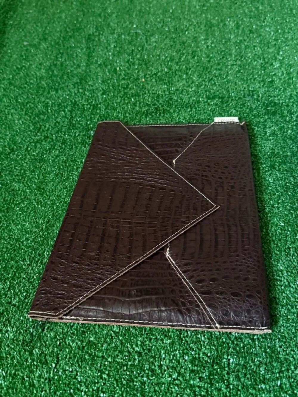 Ornare Brown Genuine Leather Croc Embossed Envelope Clutch Portfolio Purse Rare